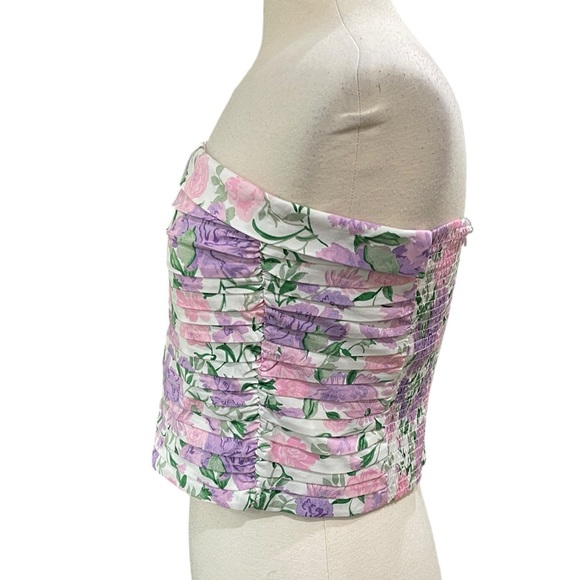 NWT WAYF Pleated Strapless Top Lavender Carnations Floral SZ M - Picture 2 of 6